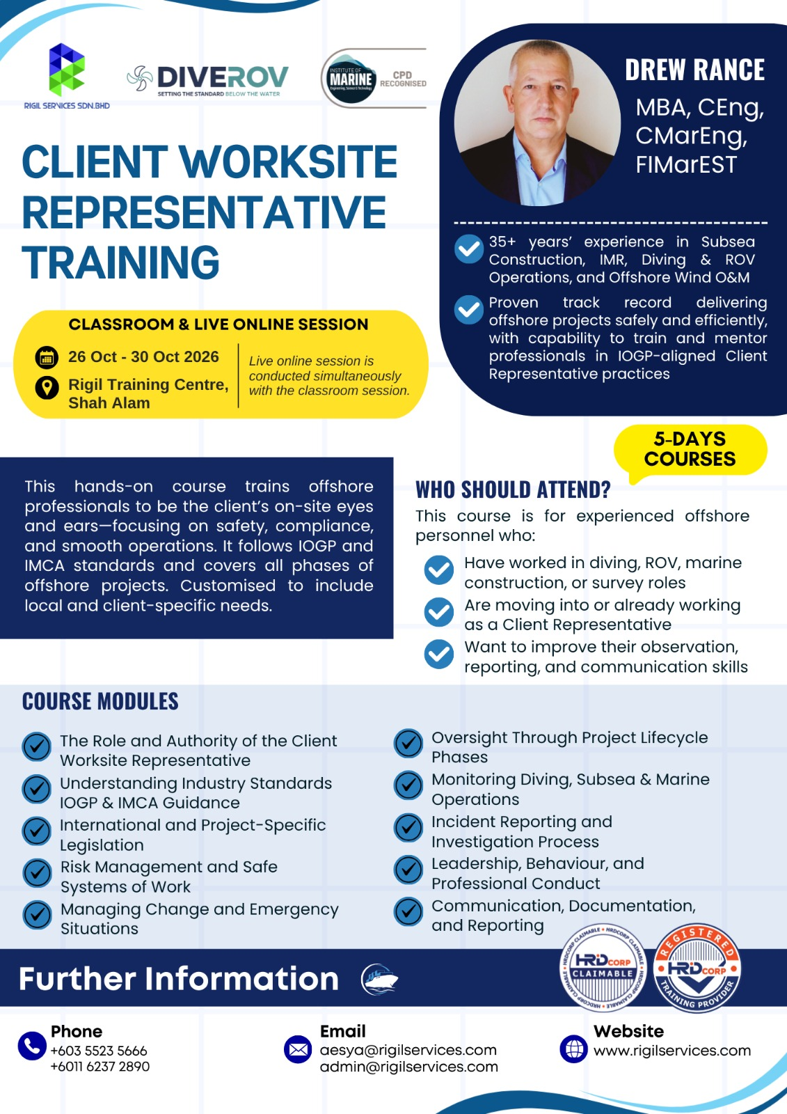 DIVE ROV Client Worksite Representative Training course information